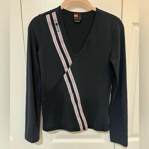 Diesel Black V-Neck Top with Striped Detail